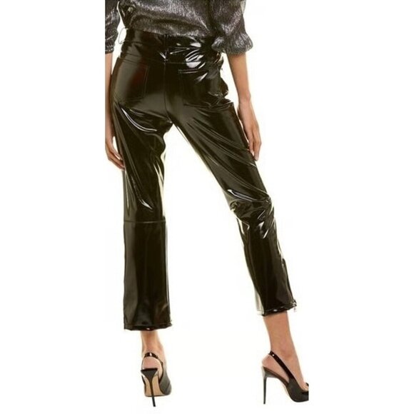 NWOT Maje black faux patent vinyl high-rise, straight leg, cropped trouser pants - Picture 2 of 11